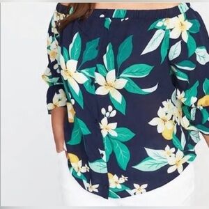NEW Old Navy Floral Top Women Plus Size XXL Navy Blue Multi Off Shoulder Resort